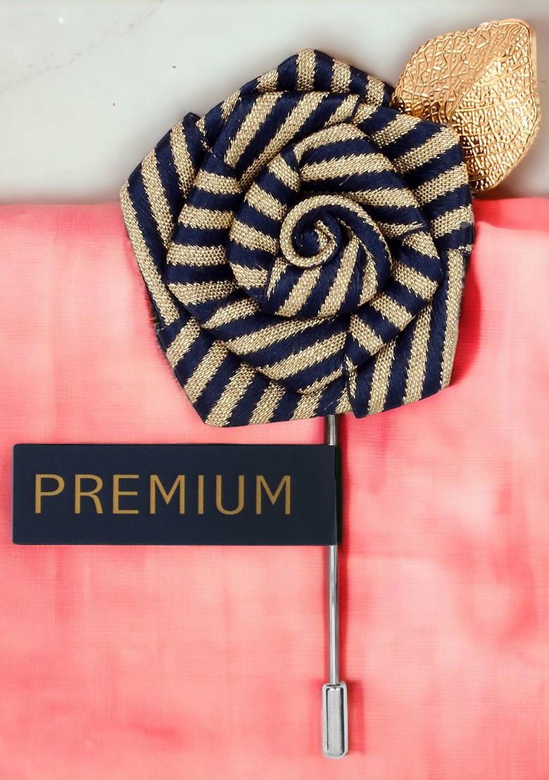 Unisex Blue Gold Toned Floral Pentagon Lapel Pin