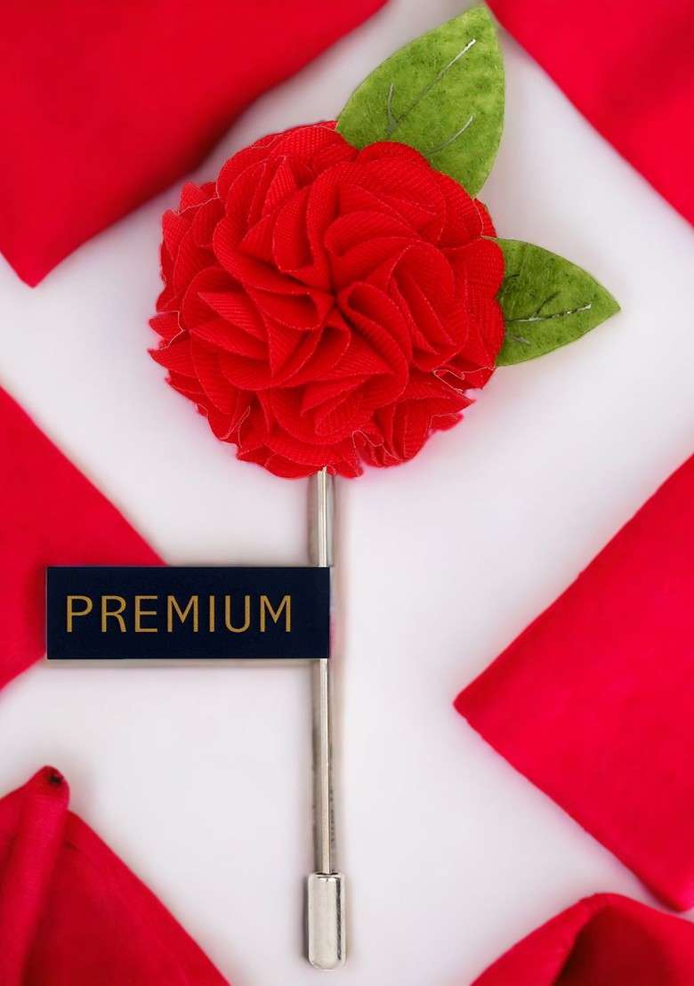 Unisex Red Floral Charm Lapel Pin - Indya