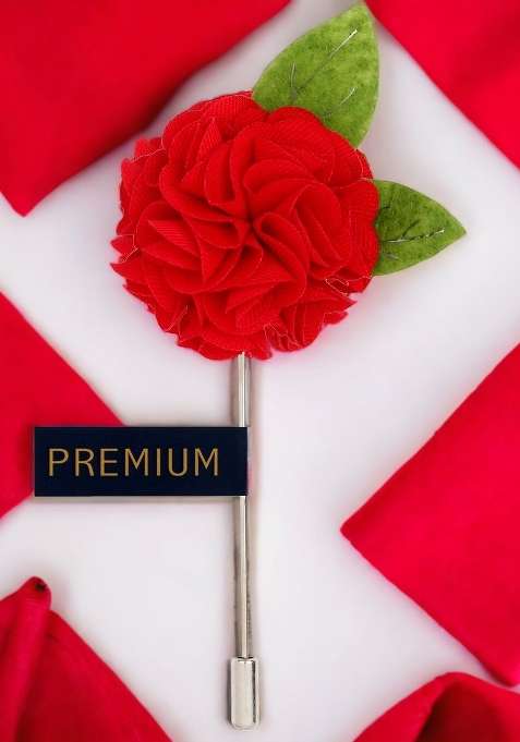 Unisex Red Floral Charm Lapel Pin