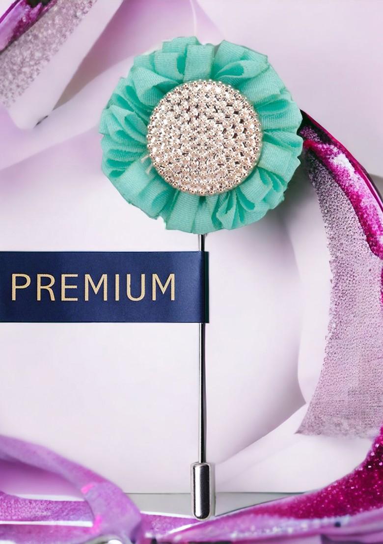 Unisex Blue Gold Toned Stone Studded Sun Flower Lapel Pin