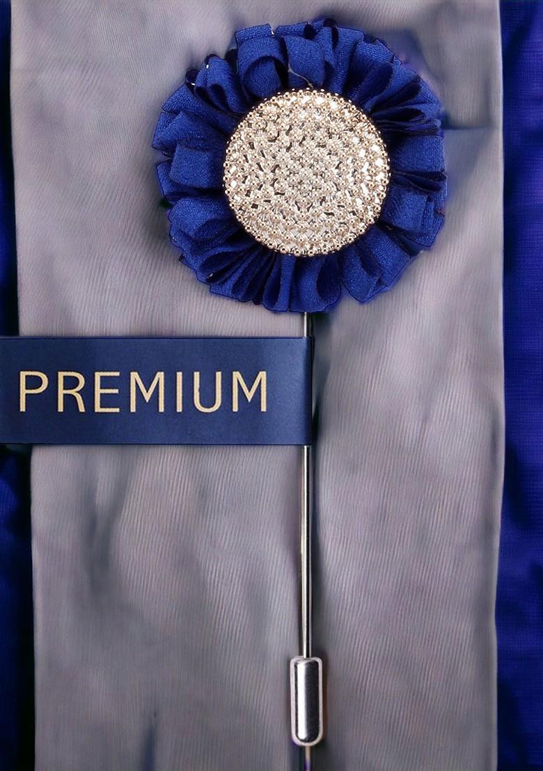 Unisex Blue Silver Toned Stone Studded Sun Flower Lapel Pin