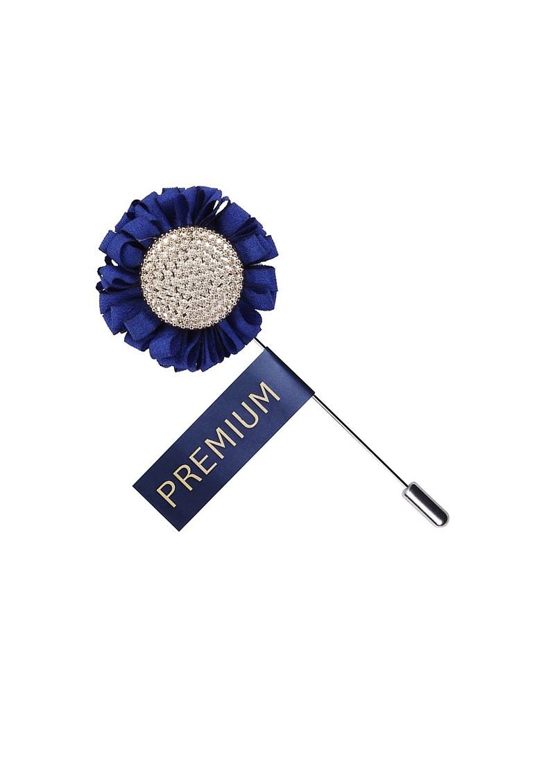 Unisex Blue Silver Toned Stone Studded Sun Flower Lapel Pin