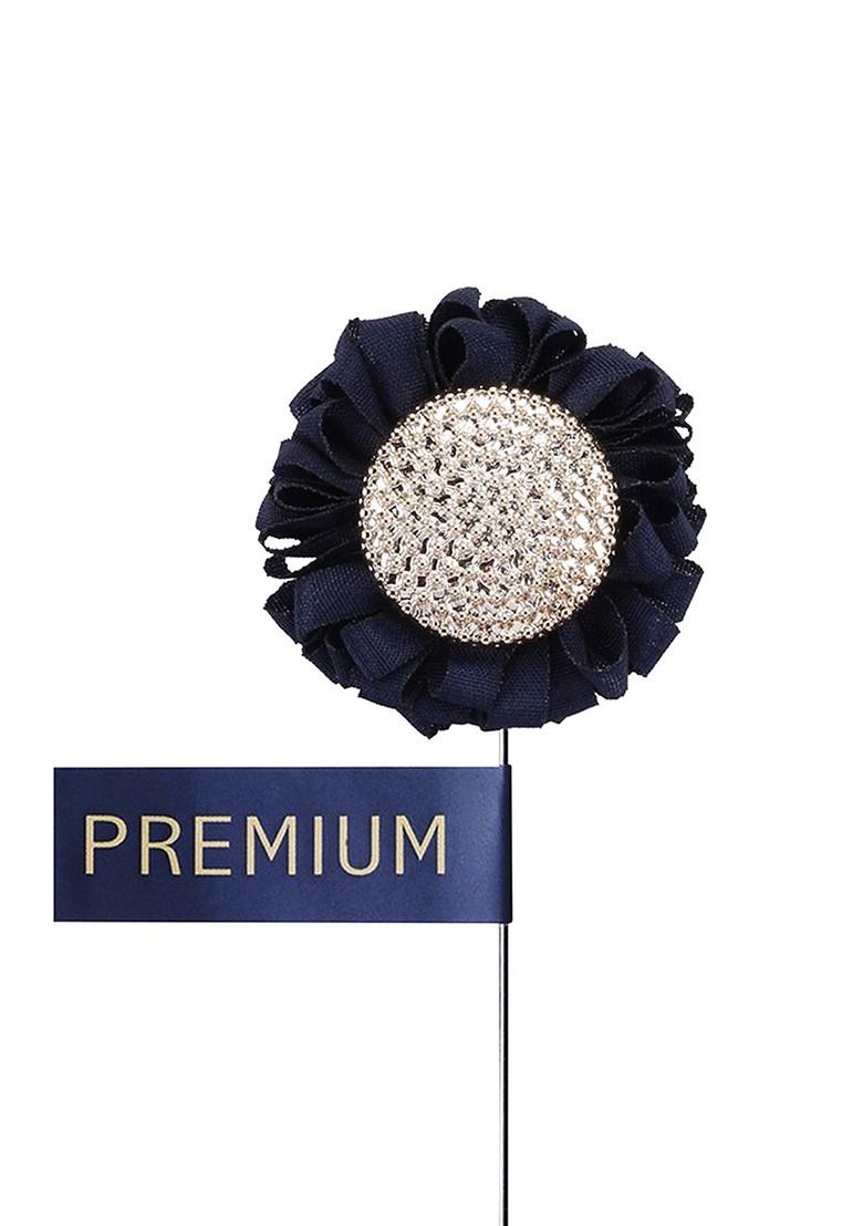 Unisex Blue Gold Toned Stone Studded Sun Flower Lapel Pin