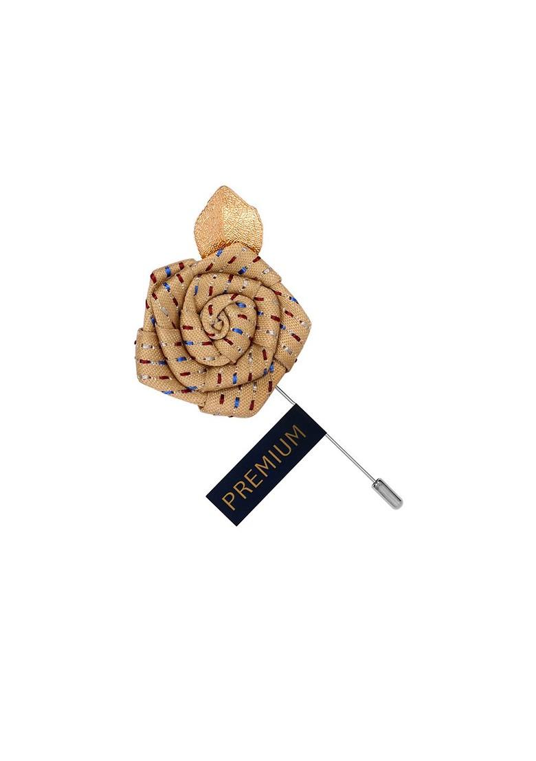 Unisex Cream Coloured Maroon Floral Pentagon Lapel Pin