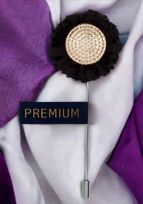 Unisex Black Gold Toned Stone Studded Sun Flower Lapel Pin