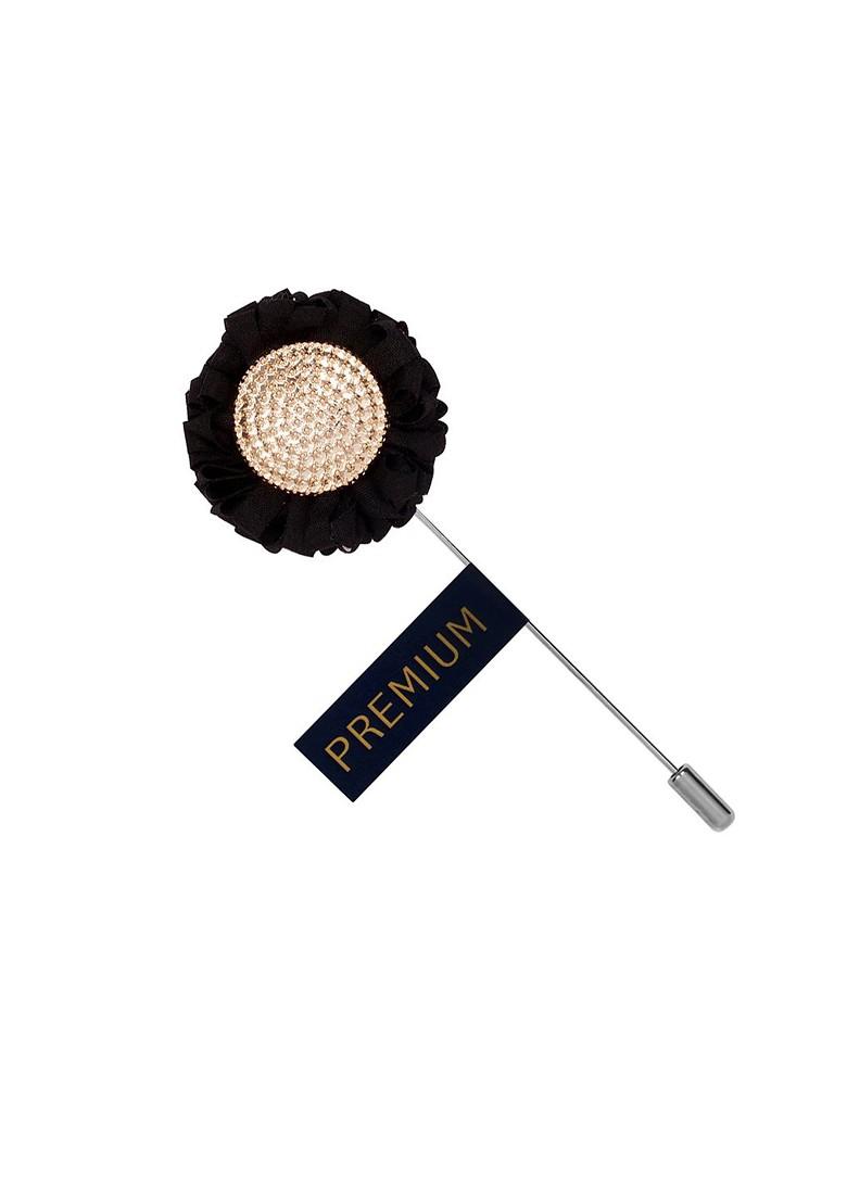 Unisex Black Gold Toned Stone Studded Sun Flower Lapel Pin