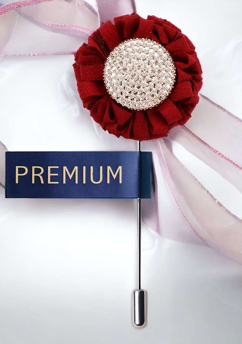 Unisex Red Off White Floral Charm Lapel Pin - Indya