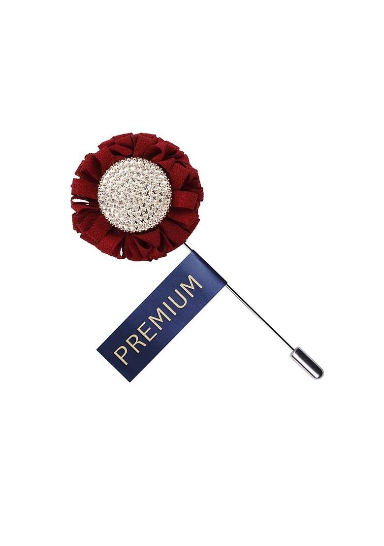 Unisex Red Off White Floral Charm Lapel Pin - Indya