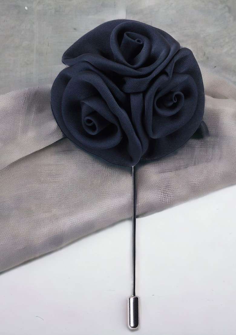 Unisex Blue Tri Flower Brooch Lapel Pin - Indya