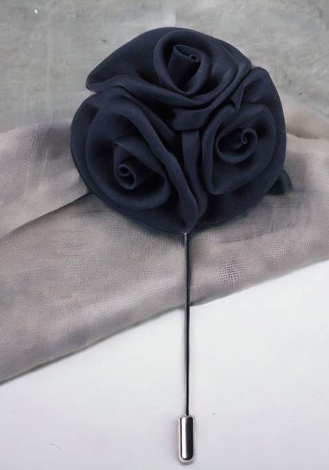 Unisex Blue Tri Flower Brooch Lapel Pin