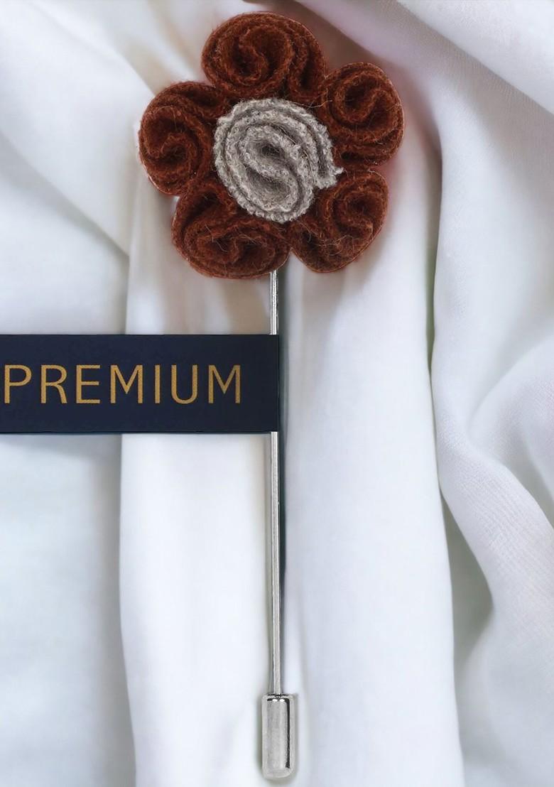 Unisex Brown Grey Florwer In Flower Lapel Pin