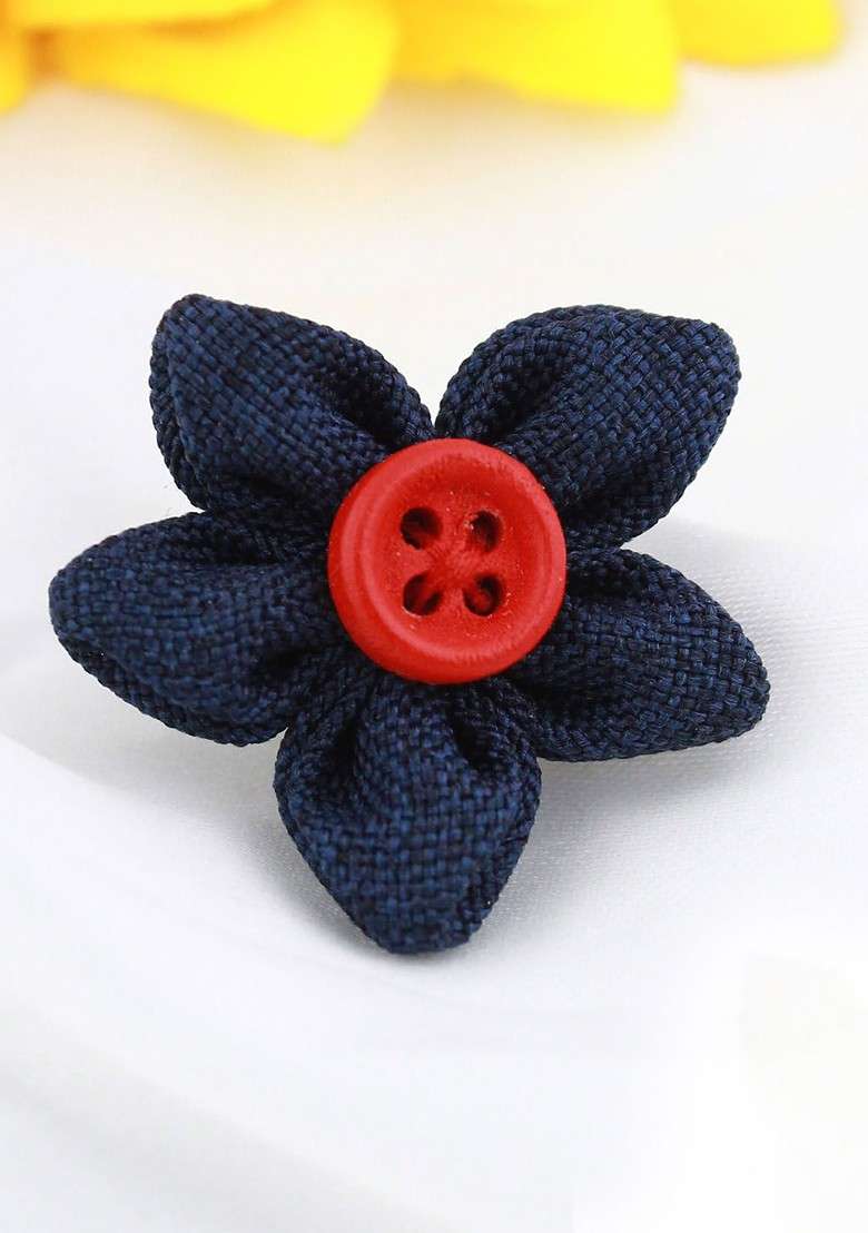 Unisex Blue Red Button Flower Brooch - Indya