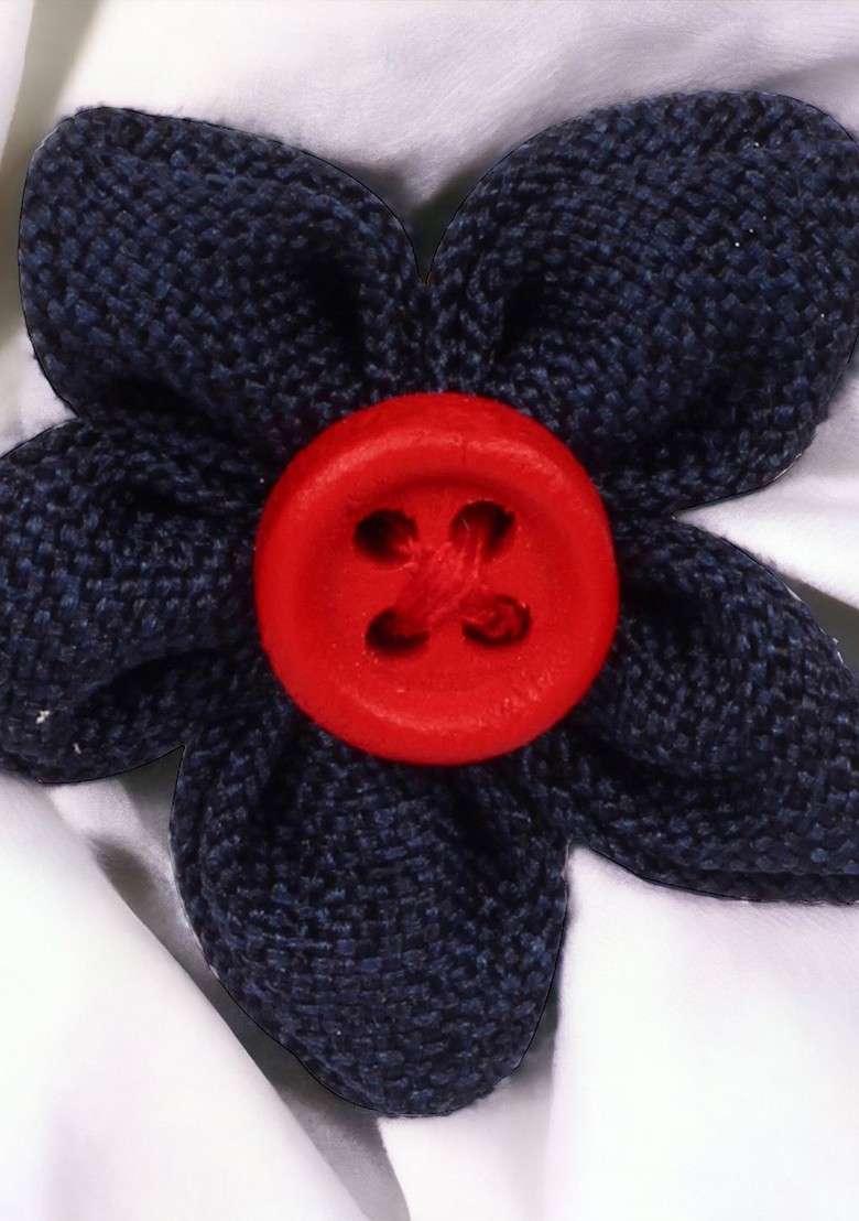 Unisex Blue Red Button Flower Brooch - Indya