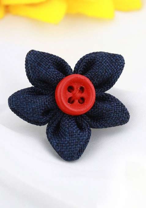 Unisex Blue Red Button Flower Brooch