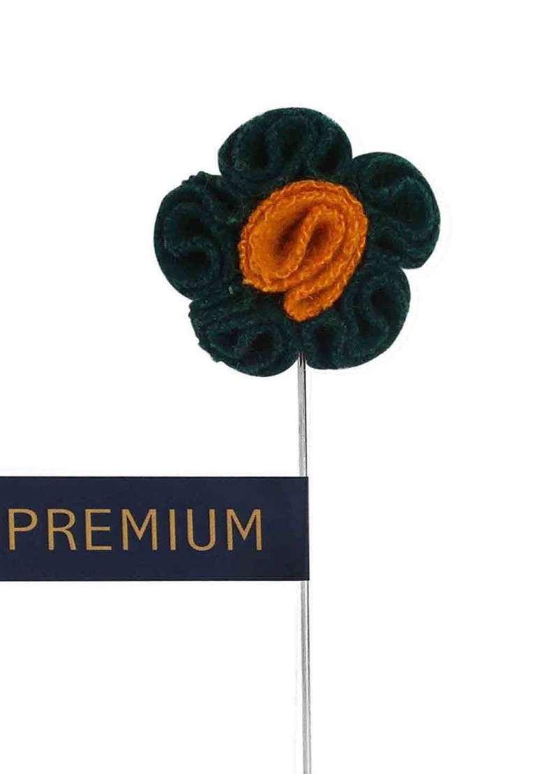 Unisex Green Orange Florwer In Flower Lapel Pim - Indya
