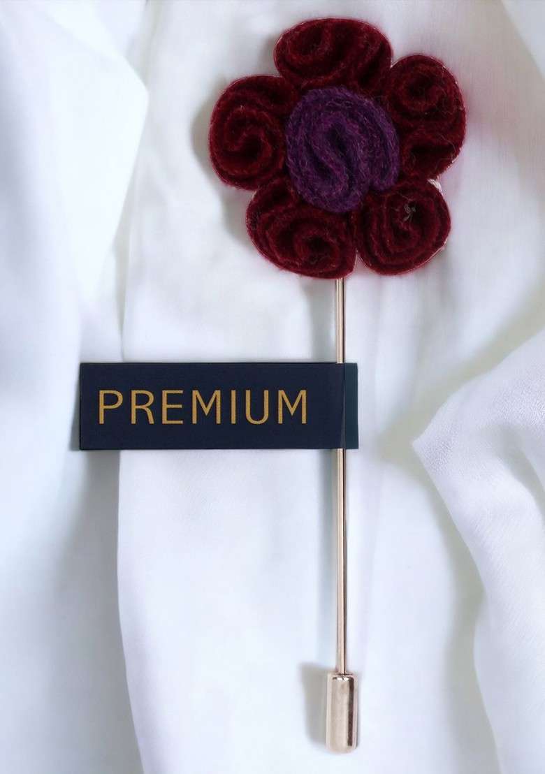 Unisex Maroon Purple Florwer In Flower Lapel Pin - Indya