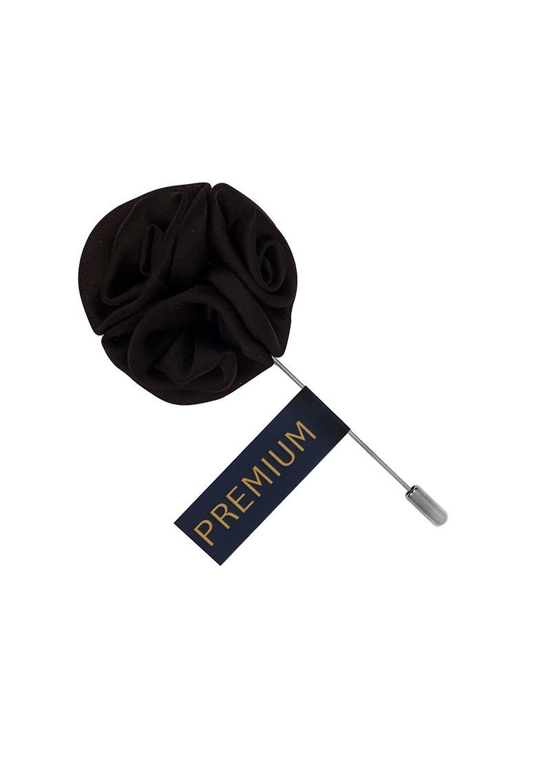 Unisex Black Silver Toned Ranunculus Flower Lapel Pin