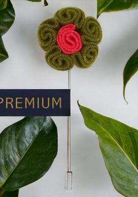 Unisex Olive Green Pink Florwer In Flower Lapel Pin