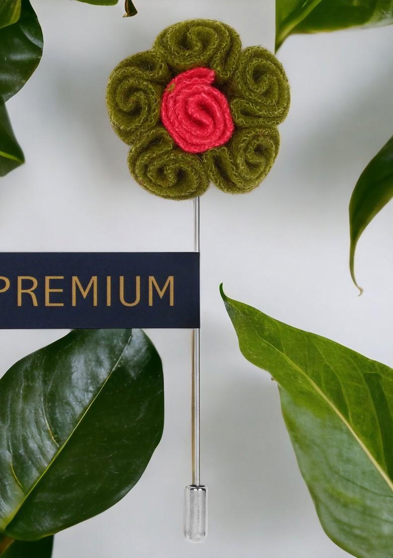 Unisex Olive Green Pink Florwer In Flower Lapel Pin