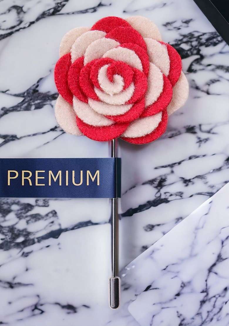 Unisex Red Off White Melodious Whirlpool Lapel Pin - Indya
