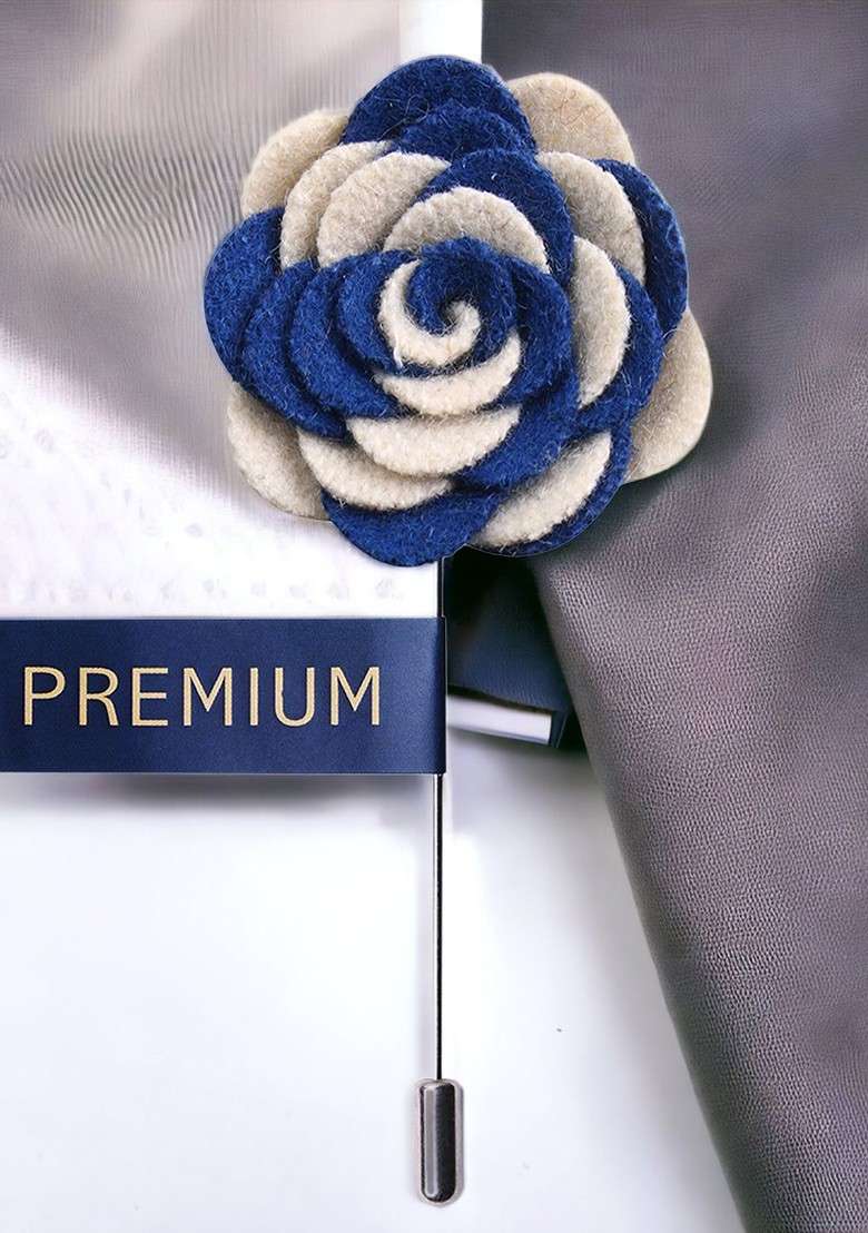 Unisex Blue Off White Melodious Whirlpool Lapel Pin - Indya