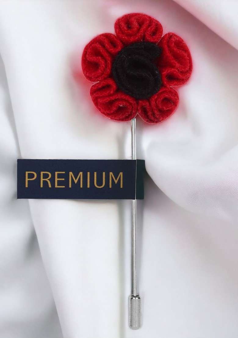 Unisex Red Black Flower Shaped Lapel Pin - Indya
