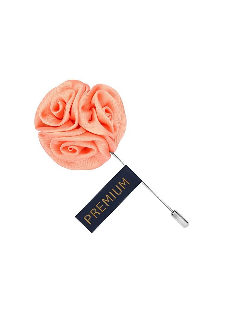 Unisex Peach Coloured Silver Toned Ranunculus Flower Lapel Pin
