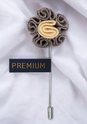Unisex Grey Yellow Florwer In Flower Brooch Lapel Pin