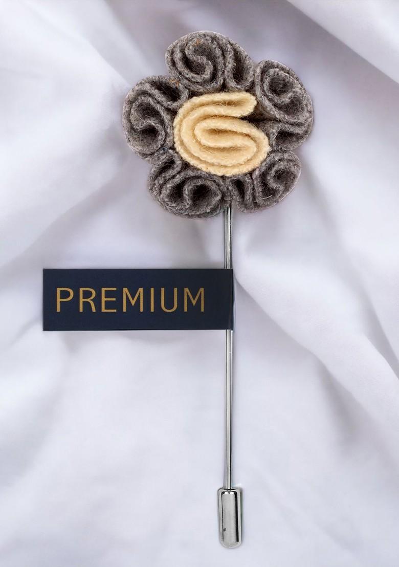 Unisex Grey Yellow Florwer In Flower Brooch Lapel Pin