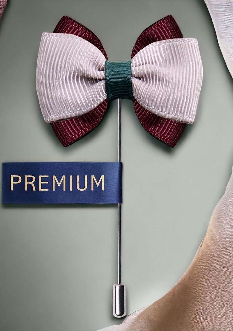 Unisex Mauve Maroon The Graceful Bow Brooch Lapel Pin - Indya