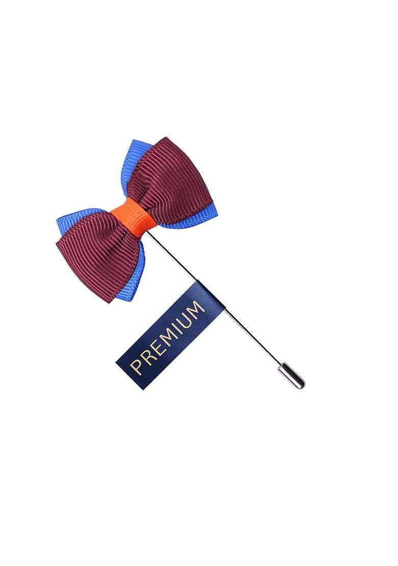 Unisex Maroon Blue The Graceful Bow Lapel Pin - Indya