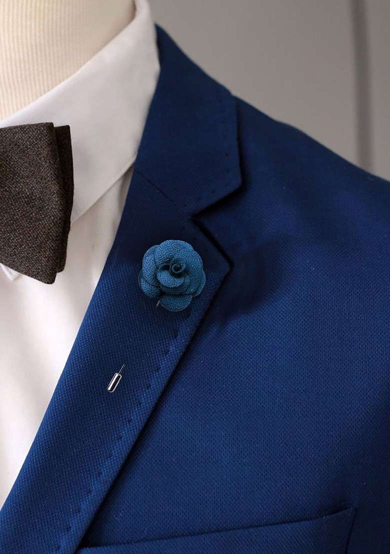 Peluche Men Navy Blue Floral Lapel Pin - Indya