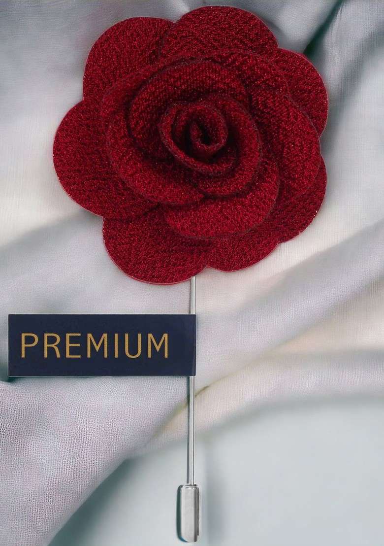 Unisex Maroon Floral Brawny Delicacy Lapel Pin - Indya