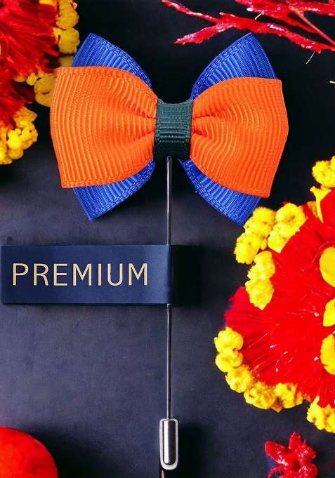 Men Orange Blue The Graceful Bow Brooch Lapel Pin
