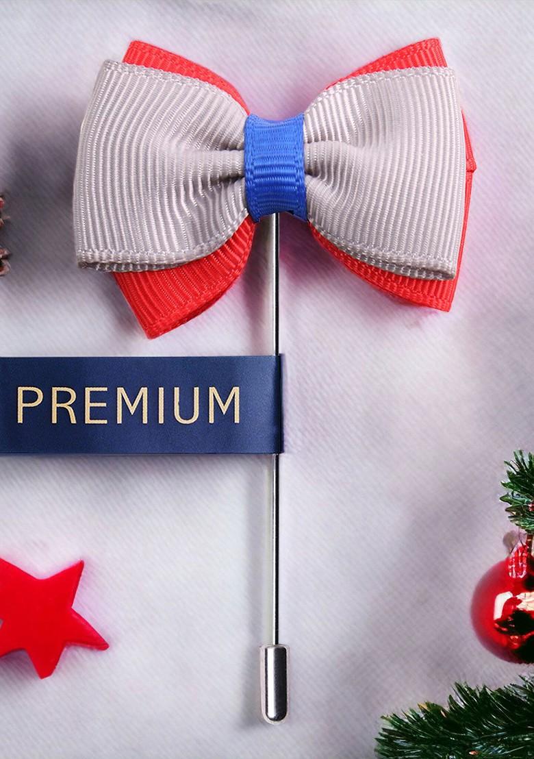 Unisex Grey Red The Graceful Bow Brooch Lapel Pin