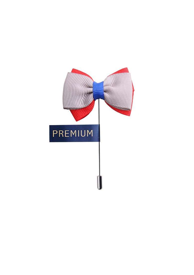 Unisex Grey Red The Graceful Bow Brooch Lapel Pin - Indya