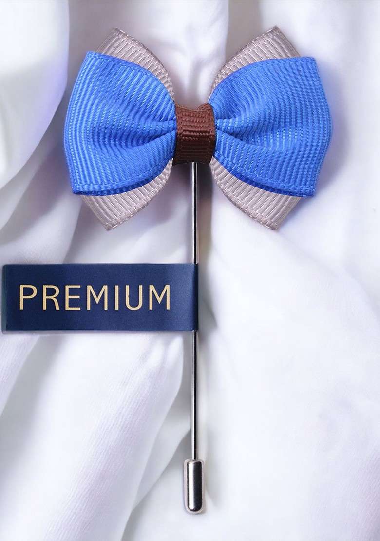 Unisex Blue Grey The Graceful Bow Brooch Lapel Pin - Indya