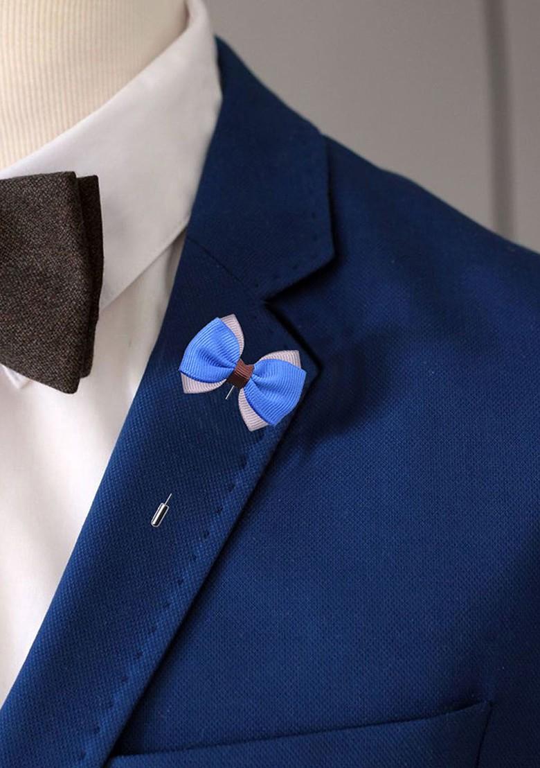 Unisex Blue Grey The Graceful Bow Brooch Lapel Pin