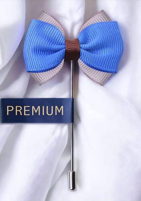 Unisex Blue Grey The Graceful Bow Brooch Lapel Pin