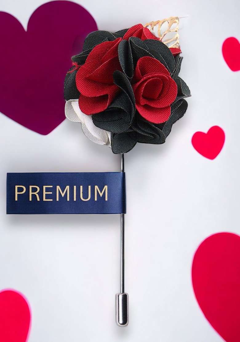 Unisex Red Black Floral Brooch Lapel Pin - Indya