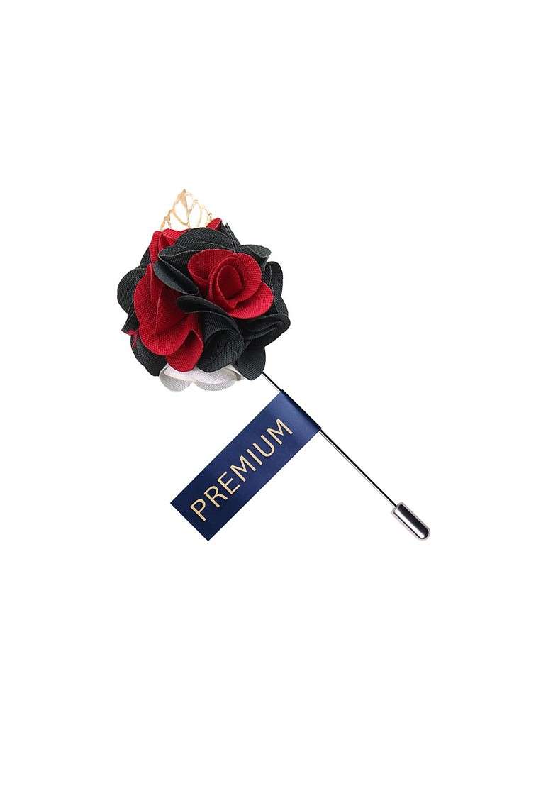 Unisex Red Black Floral Brooch Lapel Pin - Indya
