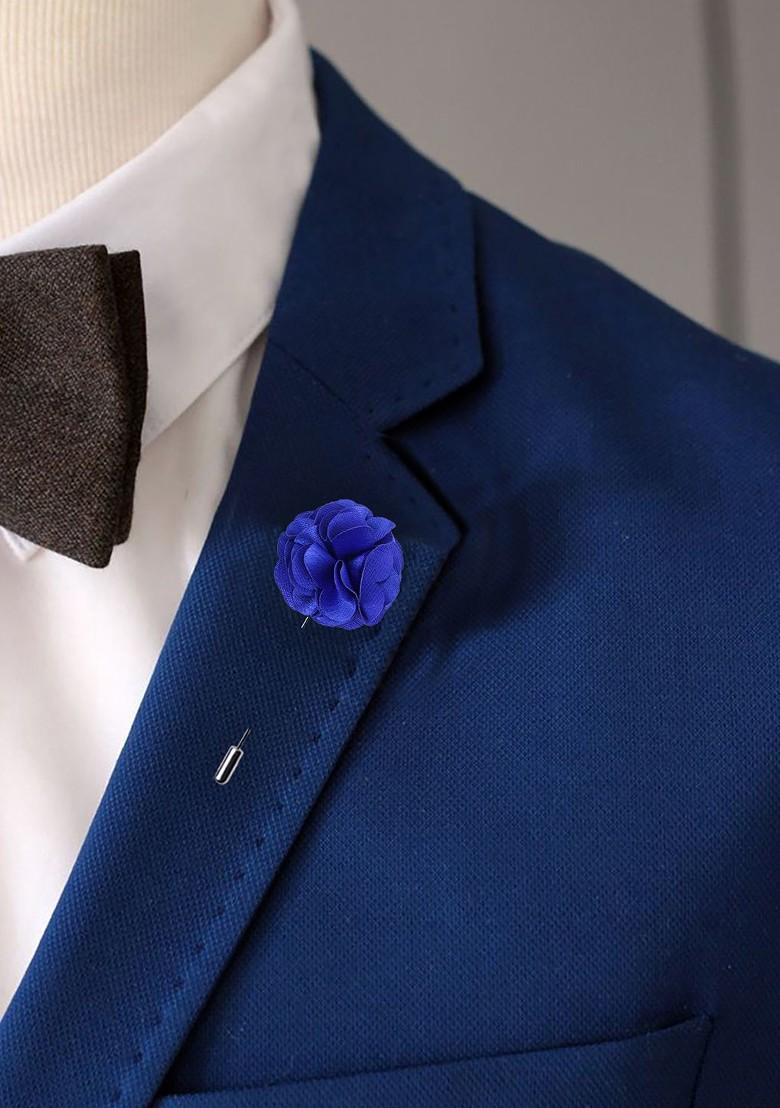 Unisex Blue Floral Ornamental Treat Brooch Lapel Pin