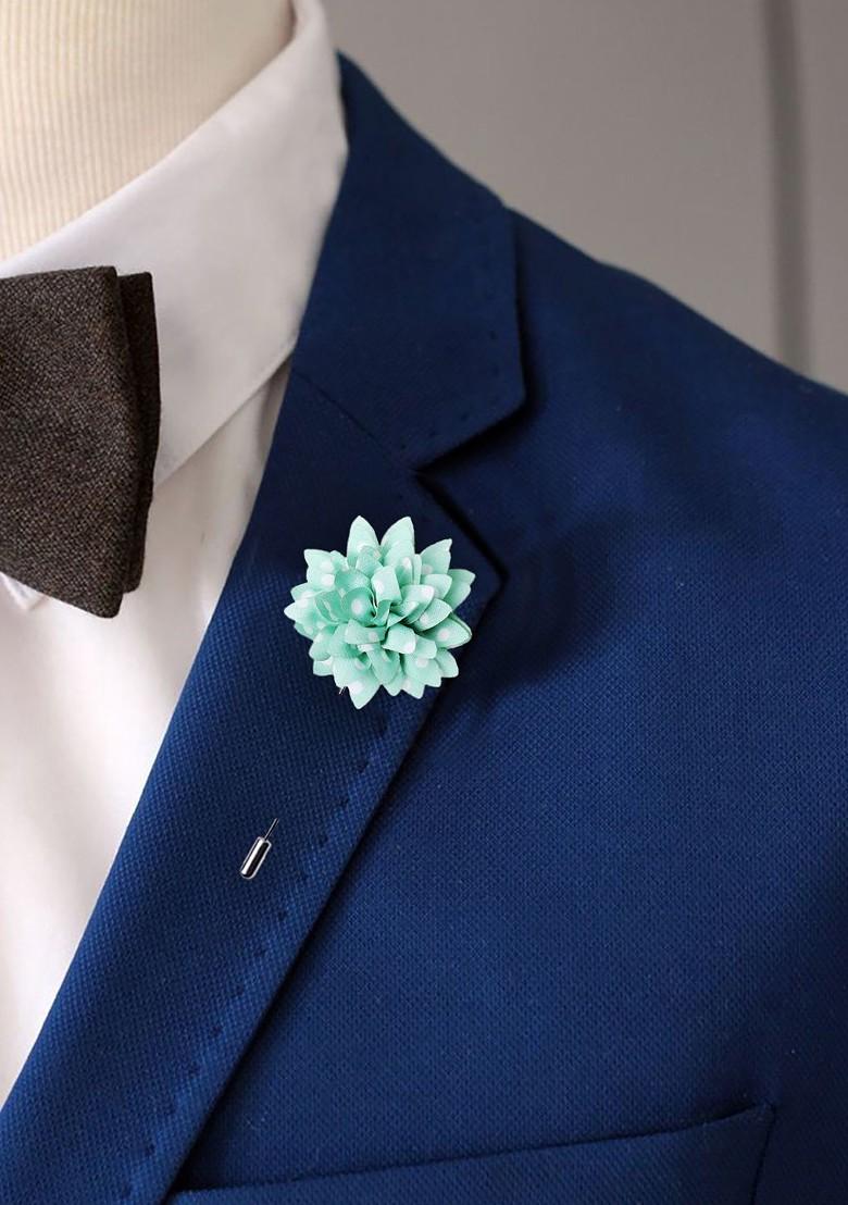 Men Green White Floral Adorned With Spots Brooch Lapel Pin