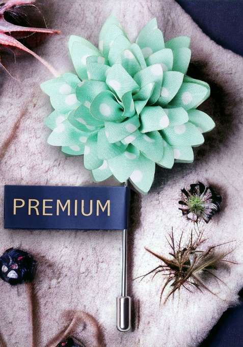 Men Green White Floral Adorned With Spots Brooch Lapel Pin