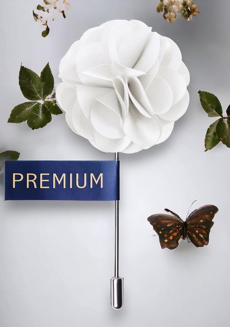 Unisex White Floral Ornamental Treat Brooch Lapel Pin