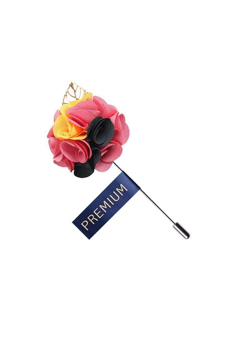 Men Pink Yellow Floral Exotic Delight Brooch Lapel Pin - Indya