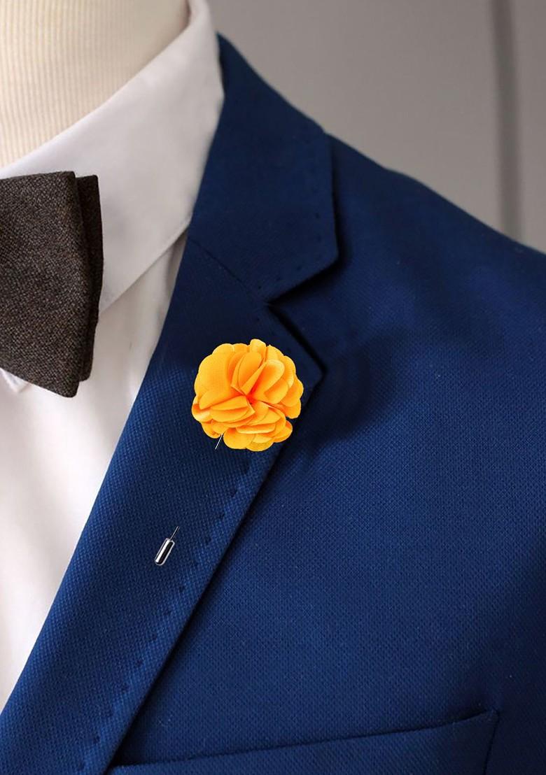 Unisex Yellow Floral Ornamental Treat Brooch Lapel Pin