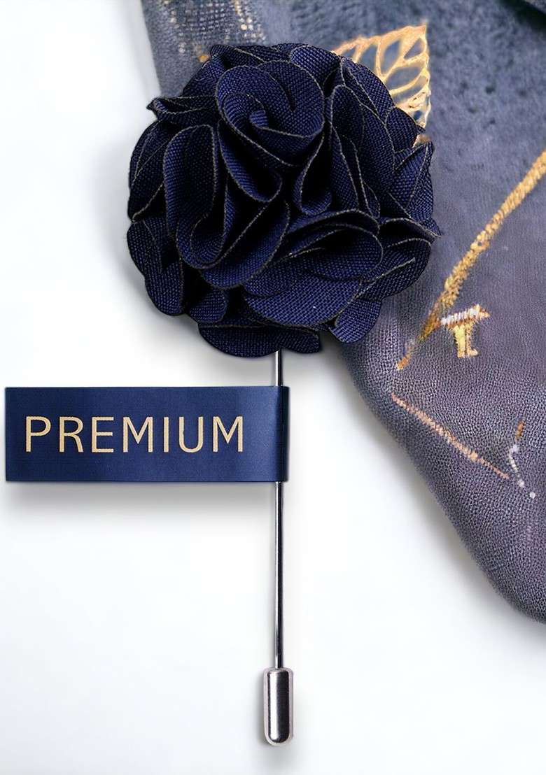 Men Blue Floral A Sombre Retreat Brooch Lapel Pin - Indya