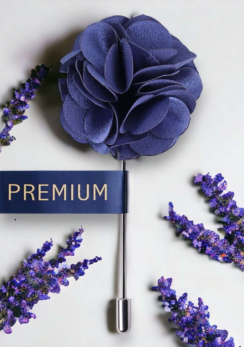 Unisex Blue Floral Ornamental Treat Lapel Pin - Indya