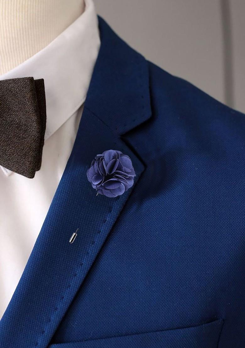 Unisex Blue Floral Ornamental Treat Lapel Pin